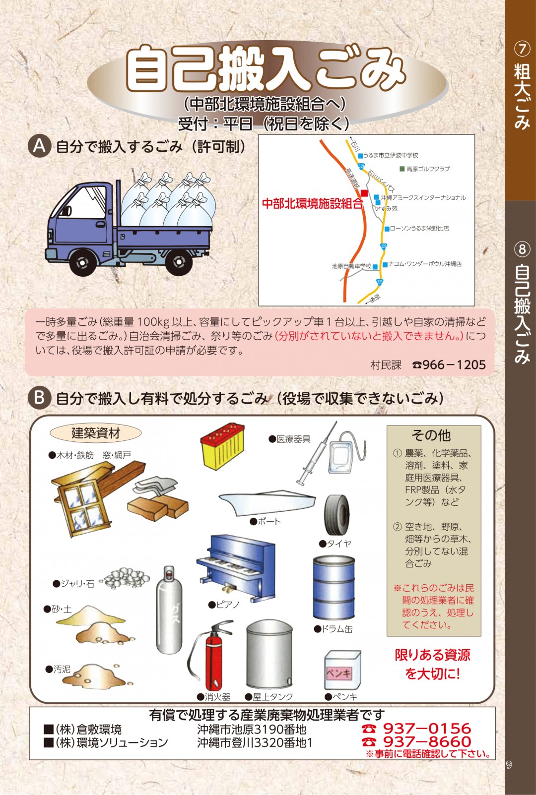 自己搬入ごみ　自分で運搬するごみ（許可制）　自分で運搬し有料で処分する（役場で収集できないごみ）